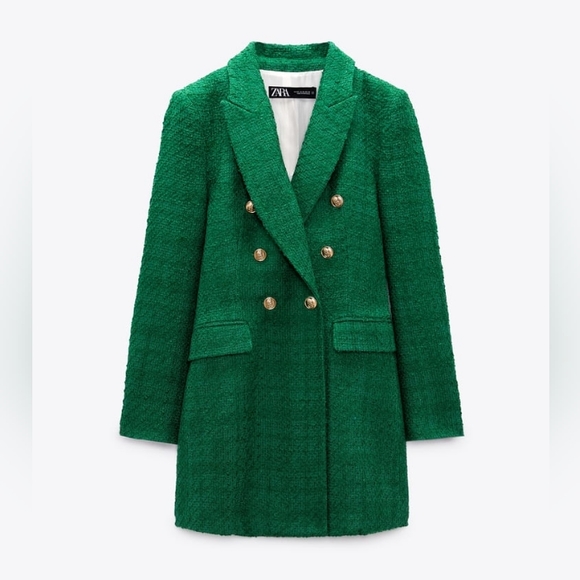 Zara Jackets & Blazers - NWT Zara Green Texture Long Blazer Coat. Size M